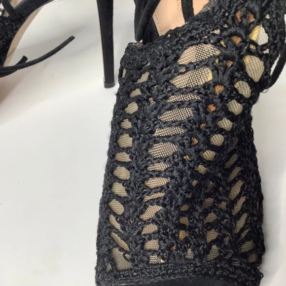 GIANVITO ROSSI Bardot crochet-knit and suede heels - Picture 14 of 16